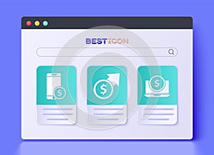 Set Financial growth and coin, Smartphone with dollar and Laptop with dollar icon. Vector