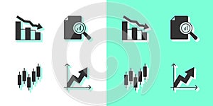 Set Financial growth, decrease, Browser with stocks market and Document graph chart icon. Vector