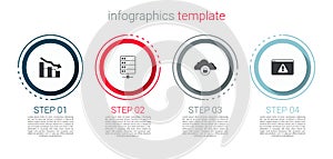Set Financial growth decrease, Server, Cloud computing lock and Browser with exclamation mark. Business infographic