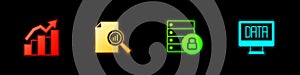Set Financial growth, Document with graph chart, Server security padlock and Data analysis icon. Vector