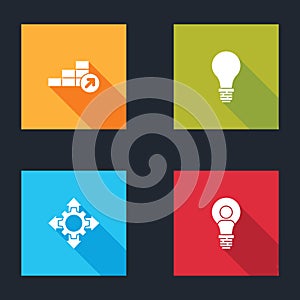 Set Financial growth, Light bulb with concept of idea, Project team base and Head lamp icon. Vector