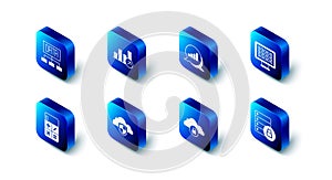 Set Financial growth, Pie chart infographic, Binary code, Server security with padlock, Cloud computing, and shield