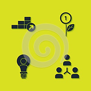 Set Financial growth, Project team base, Head with lamp bulb and Dollar plant icon. Vector