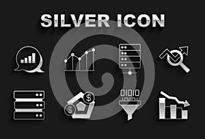 Set Financial growth, Search data analysis, decrease, Binary code, Server, Pie chart infographic and icon. Vector