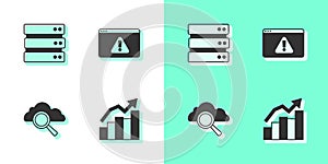 Set Financial growth, Server, Search cloud computing and Browser with exclamation mark icon. Vector