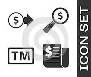 Set Financial news, Coin money with dollar symbol, Trademark and Magnifying glass and dollar icon. Vector