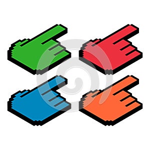 Set of finger ixometric pixel, web cursor click mouse symbol, computer pointer vector illustration