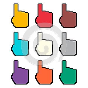 Set of finger pixel icon, web cursor click mouse symbol, computer pointer vector illustration