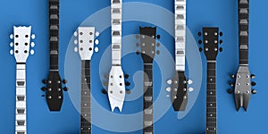 Set of fingerboard of electric acoustic guitar isolated on blue background.