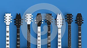 Set of fingerboard of electric acoustic guitar isolated on blue background.