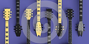 Set of fingerboard of electric acoustic guitar isolated on purple background.