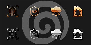 Set Fingerprint, Shield and eye, Internet of things and House system bug icon. Vector