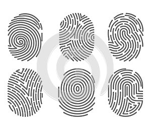 Set of fingerprint types with twisted lines signs isolated vector