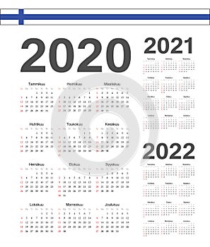 Set of Finnish 2020, 2021, 2022 year vector calendars