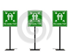 Set of Fire assembly point signpost on transparent background