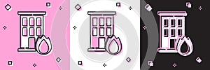 Set Fire in burning house icon isolated on pink and white, black background. Insurance concept. Security, safety