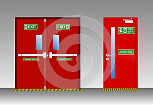 Set of fire door exit isolated or fire emergency exit door or red door to evacuate when fire accident. eps photo