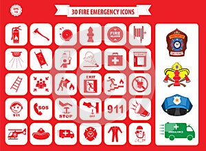 Set of fire emergency icons