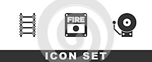 Set Fire escape, alarm system and Ringing bell icon. Vector