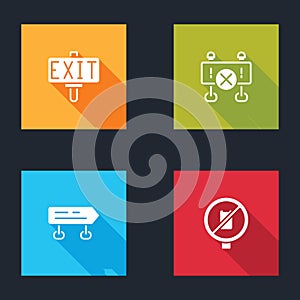 Set Fire exit, Road barrier, traffic sign and No cell phone icon. Vector