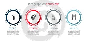 Set Fire extinguisher, Firefighter, Walkie talkie and escape. Business infographic template. Vector