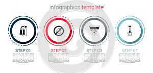 Set Fire extinguisher, No fire, Smoke alarm system and shovel. Business infographic template. Vector