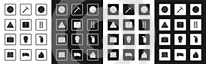 Set Fire flame, alarm system, in triangle, escape, Pickaxe, extinguisher and First aid kit icon. Vector