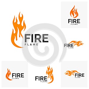 Set of Fire flame logo design vector. Hot logo template