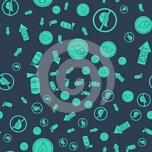 Set Fire flame, No fire, Fire extinguisher and Fire exit on seamless pattern. Vector.