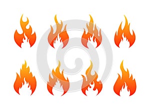 Set of Fire flames icons. Fire silhouette. Vector illustration