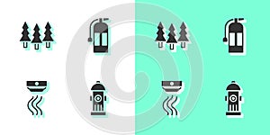 Set Fire hydrant, Forest, Smoke alarm system and extinguisher icon. Vector