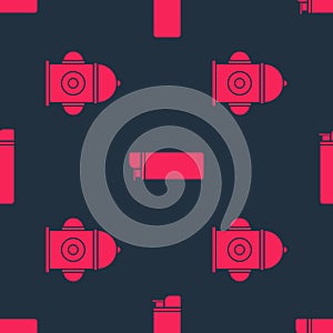Set Fire hydrant and Lighter on seamless pattern. Vector