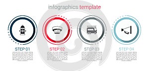 Set Fire hydrant, Smoke alarm system, truck and Megaphone. Business infographic template. Vector
