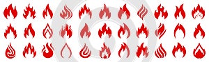 Set of fire icons. Different flames. Collection red fire for design - vector