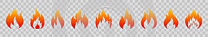 Set of fire icons. Different flames. Collection red yellow fire for design - vector