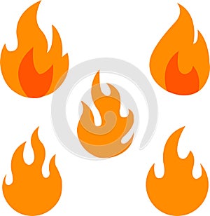Set of Fire icons in flat style. Group Concept flame, Collection Fire icon