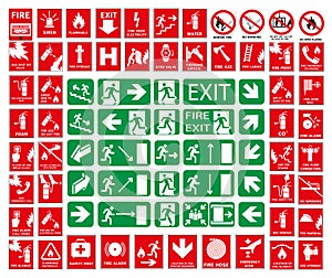 Set of fire safety signs. Collection of warning signs. Fire danger signs. Warning signs
