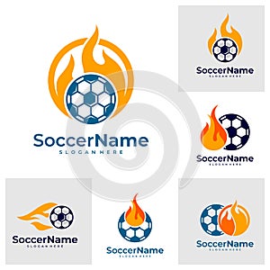 Set of Fire Soccer logo template, Football logo design vector