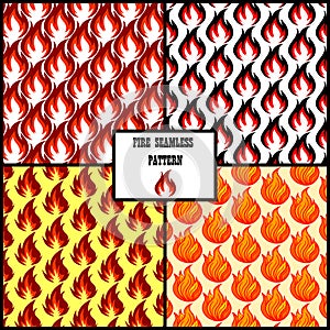 Set of fire symbols seamless pattern isolated on white background. Vector illustration. Flame pattern.