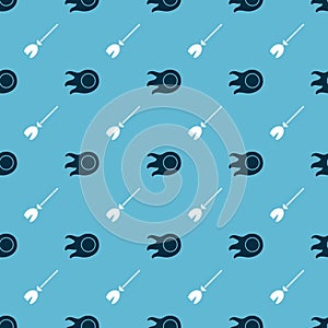 Set Fireball and Witches broom on seamless pattern. Vector