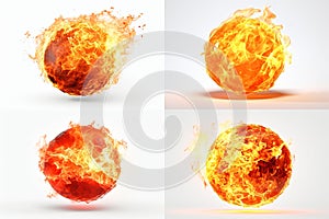 set of fireballs isolated on white background