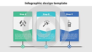 Set Firefighter axe, and Walkie talkie. Business infographic template. Vector