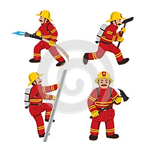 Set of firemans vector illustration.