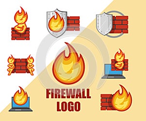 Set of Firewall logo. Protection logo. Cyber security emblem.