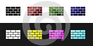 Set Firewall, security wall icon isolated on black and white background. Vector