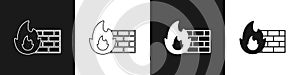 Set Firewall, security wall icon isolated on black and white background. Vector