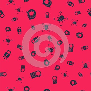 Set Firewall, security wall, System bug, Cyber and on seamless pattern. Vector