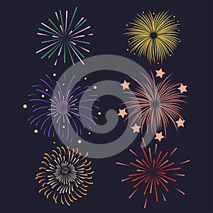 Set of Firework brusting with colorful sparkling