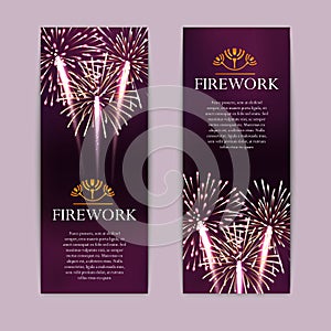Set of fireworks, festive vertical banner, firecracker vector