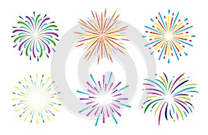 Set fireworks isolated on white background. Happy celebration event concept.